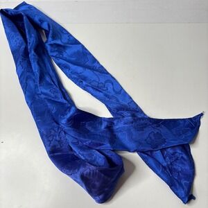 Vintage Cobalt Blue Brocade Satin Scarf Head Wrap Retro Floral‎ Luxurious VTG